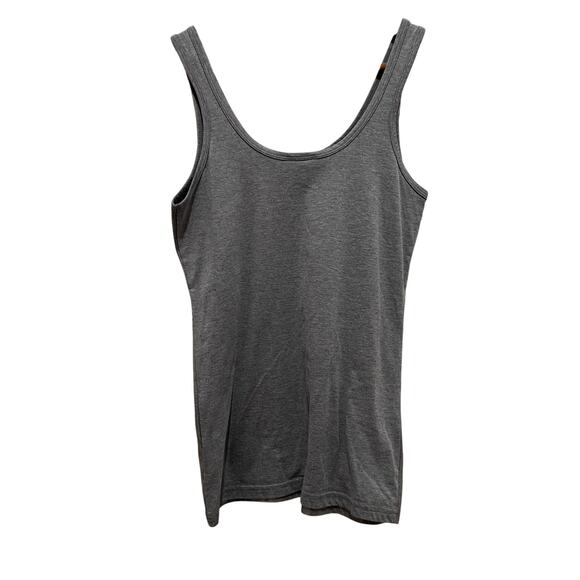 GUESS Metallic Front Logo Tank Top Sz LG Gray Jersey Scoop Neck Sleeveless - Picture 3 of 8